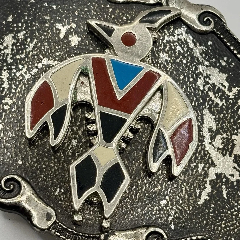 Vtg 70s 80s FHC Southwestern Native American Thunderbird Enamel Silver Tone Boho